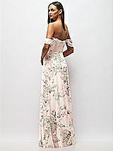 Rear View Thumbnail - Blush Garden Chiffon Corset Maxi Dress with Removable Off-the-Shoulder Swags