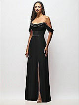 Front View Thumbnail - Black Chiffon Corset Maxi Dress with Removable Off-the-Shoulder Swags