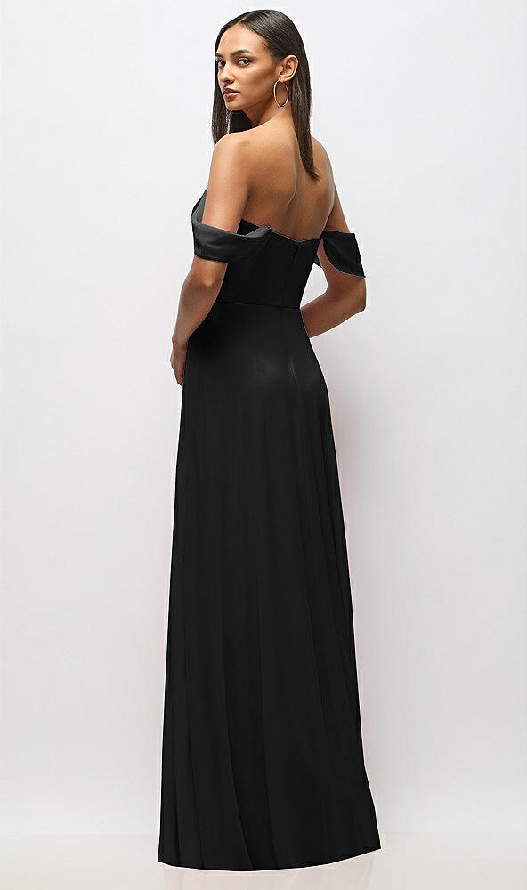 Back View - Black Chiffon Corset Maxi Dress with Removable Off-the-Shoulder Swags