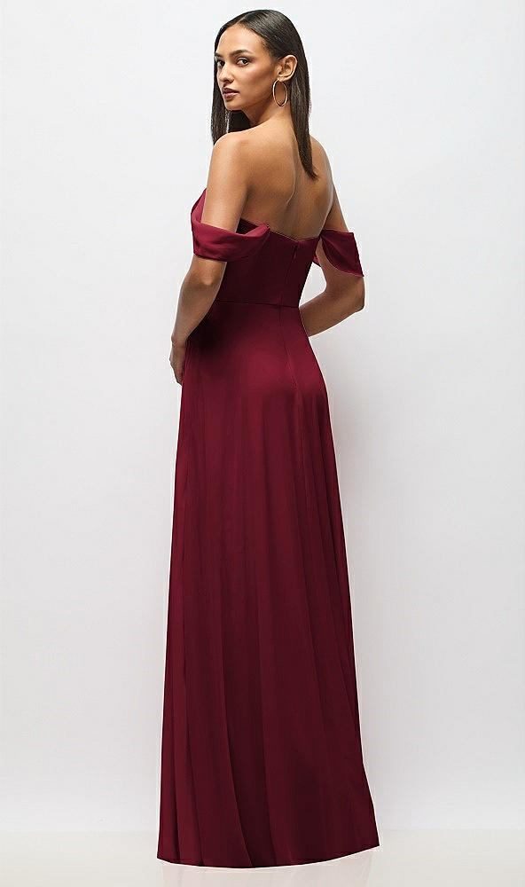 Back View - Burgundy Chiffon Corset Maxi Dress with Removable Off-the-Shoulder Swags