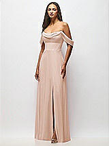 Front View Thumbnail - Cameo Chiffon Corset Maxi Dress with Removable Off-the-Shoulder Swags