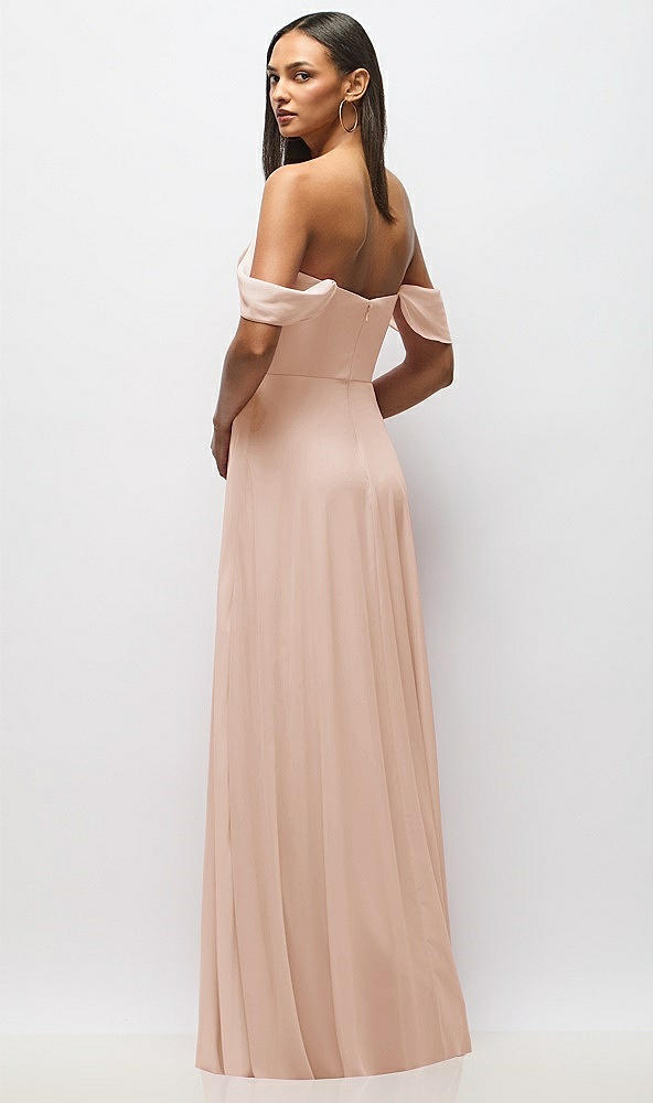 Back View - Cameo Chiffon Corset Maxi Dress with Removable Off-the-Shoulder Swags