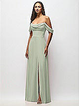 Front View Thumbnail - Celadon Chiffon Corset Maxi Dress with Removable Off-the-Shoulder Swags