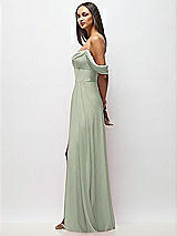 Side View Thumbnail - Celadon Chiffon Corset Maxi Dress with Removable Off-the-Shoulder Swags