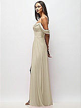 Side View Thumbnail - Champagne Chiffon Corset Maxi Dress with Removable Off-the-Shoulder Swags