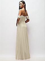Rear View Thumbnail - Champagne Chiffon Corset Maxi Dress with Removable Off-the-Shoulder Swags