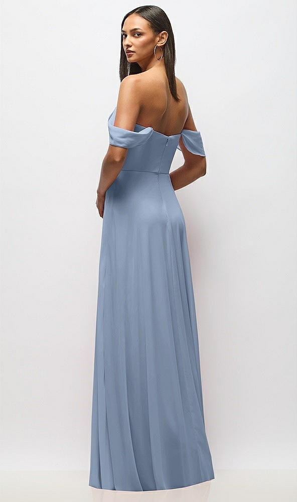 Back View - Cloudy Chiffon Corset Maxi Dress with Removable Off-the-Shoulder Swags