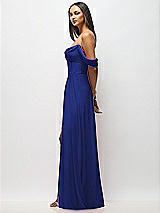 Side View Thumbnail - Cobalt Blue Chiffon Corset Maxi Dress with Removable Off-the-Shoulder Swags