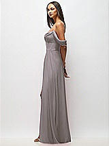Side View Thumbnail - Cashmere Gray Chiffon Corset Maxi Dress with Removable Off-the-Shoulder Swags