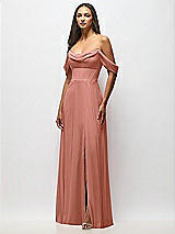 Front View Thumbnail - Desert Rose Chiffon Corset Maxi Dress with Removable Off-the-Shoulder Swags
