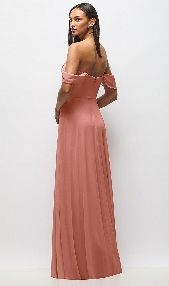 Back View - Desert Rose Chiffon Corset Maxi Dress with Removable Off-the-Shoulder Swags