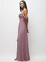 Side View Thumbnail - Dusty Rose Chiffon Corset Maxi Dress with Removable Off-the-Shoulder Swags