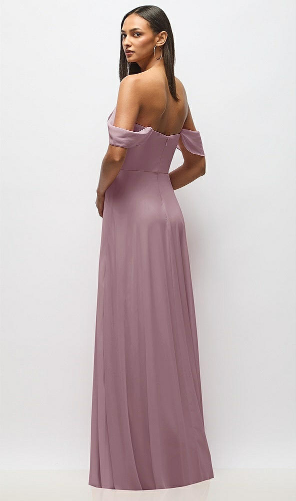 Back View - Dusty Rose Chiffon Corset Maxi Dress with Removable Off-the-Shoulder Swags