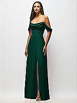 Front View Thumbnail - Hunter Green Chiffon Corset Maxi Dress with Removable Off-the-Shoulder Swags