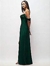 Side View Thumbnail - Hunter Green Chiffon Corset Maxi Dress with Removable Off-the-Shoulder Swags