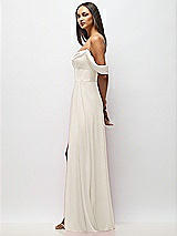 Side View Thumbnail - Ivory Chiffon Corset Maxi Dress with Removable Off-the-Shoulder Swags