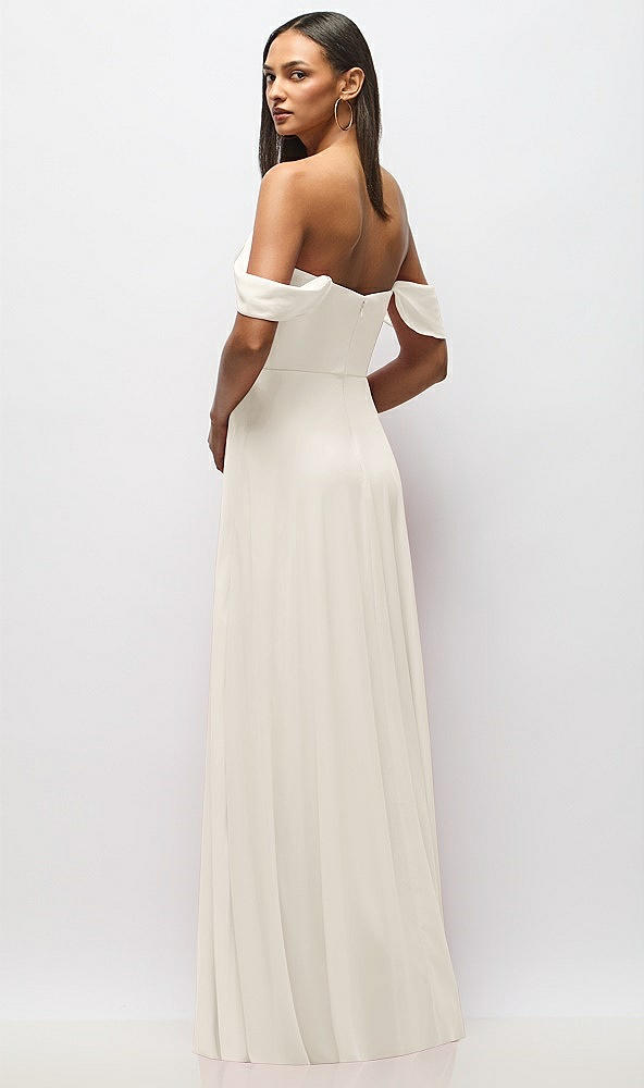 Back View - Ivory Chiffon Corset Maxi Dress with Removable Off-the-Shoulder Swags