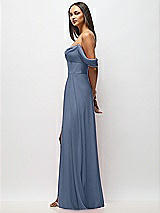 Side View Thumbnail - Larkspur Blue Chiffon Corset Maxi Dress with Removable Off-the-Shoulder Swags