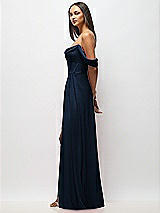 Side View Thumbnail - Midnight Navy Chiffon Corset Maxi Dress with Removable Off-the-Shoulder Swags