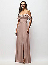 Front View Thumbnail - Neu Nude Chiffon Corset Maxi Dress with Removable Off-the-Shoulder Swags