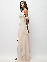 Side View Thumbnail - Oat Chiffon Corset Maxi Dress with Removable Off-the-Shoulder Swags