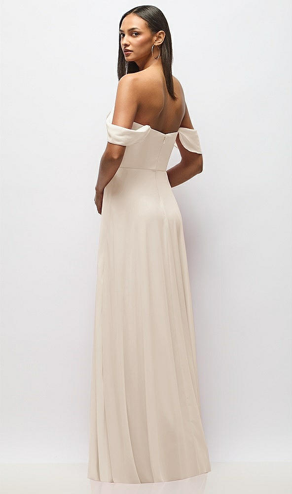 Back View - Oat Chiffon Corset Maxi Dress with Removable Off-the-Shoulder Swags