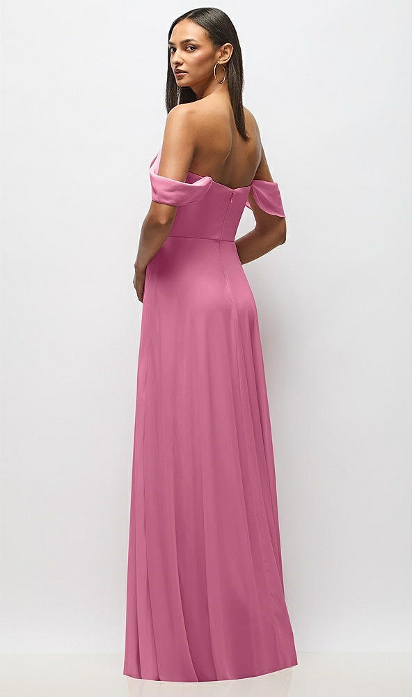 Back View - Orchid Pink Chiffon Corset Maxi Dress with Removable Off-the-Shoulder Swags
