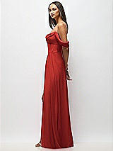 Side View Thumbnail - Poppy Red Chiffon Corset Maxi Dress with Removable Off-the-Shoulder Swags