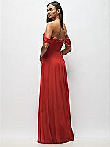 Rear View Thumbnail - Poppy Red Chiffon Corset Maxi Dress with Removable Off-the-Shoulder Swags