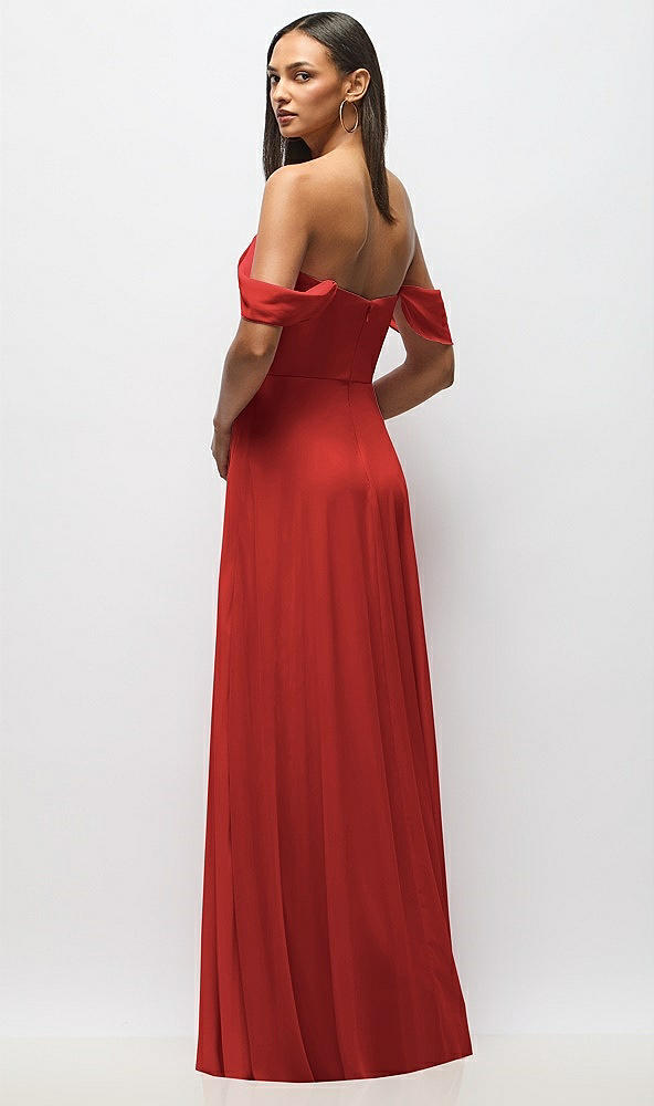 Back View - Poppy Red Chiffon Corset Maxi Dress with Removable Off-the-Shoulder Swags
