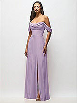 Front View Thumbnail - Pale Purple Chiffon Corset Maxi Dress with Removable Off-the-Shoulder Swags