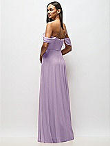 Rear View Thumbnail - Pale Purple Chiffon Corset Maxi Dress with Removable Off-the-Shoulder Swags