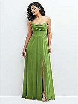 Alt View 1 Thumbnail - Peridot Green Chiffon Corset Maxi Dress with Removable Off-the-Shoulder Swags