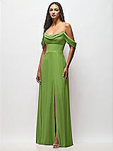Front View Thumbnail - Peridot Green Chiffon Corset Maxi Dress with Removable Off-the-Shoulder Swags