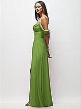 Side View Thumbnail - Peridot Green Chiffon Corset Maxi Dress with Removable Off-the-Shoulder Swags