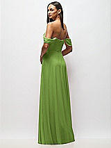 Rear View Thumbnail - Peridot Green Chiffon Corset Maxi Dress with Removable Off-the-Shoulder Swags