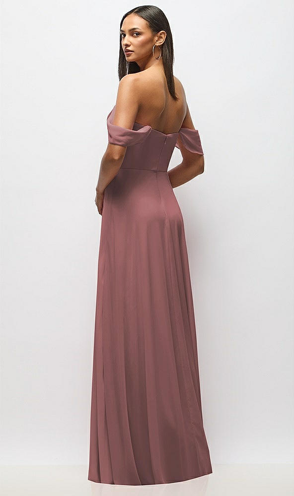 Back View - Rosewood Chiffon Corset Maxi Dress with Removable Off-the-Shoulder Swags