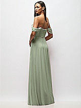 Rear View Thumbnail - Sage Chiffon Corset Maxi Dress with Removable Off-the-Shoulder Swags