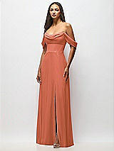 Front View Thumbnail - Terracotta Copper Chiffon Corset Maxi Dress with Removable Off-the-Shoulder Swags