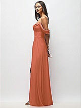 Side View Thumbnail - Terracotta Copper Chiffon Corset Maxi Dress with Removable Off-the-Shoulder Swags