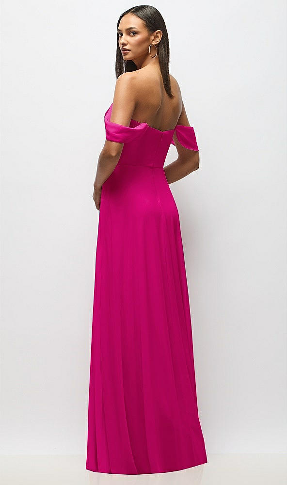 Back View - Think Pink Chiffon Corset Maxi Dress with Removable Off-the-Shoulder Swags