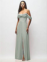 Front View Thumbnail - Willow Green Chiffon Corset Maxi Dress with Removable Off-the-Shoulder Swags