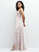 Alt View 2 Thumbnail - Watercolor Print Chiffon Corset Maxi Dress with Removable Off-the-Shoulder Swags