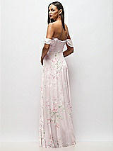 Rear View Thumbnail - Watercolor Print Chiffon Corset Maxi Dress with Removable Off-the-Shoulder Swags