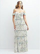 Alt View 1 Thumbnail - Bleu Garden Tiered Chiffon Maxi A-line Dress with Convertible Ruffle Straps