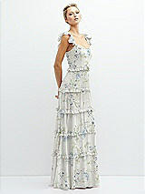 Side View Thumbnail - Bleu Garden Tiered Chiffon Maxi A-line Dress with Convertible Ruffle Straps