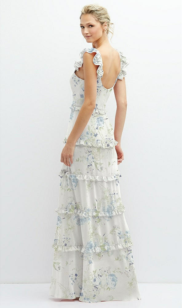 Back View - Bleu Garden Tiered Chiffon Maxi A-line Dress with Convertible Ruffle Straps