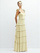 Side View Thumbnail - Butter Yellow Tiered Chiffon Maxi A-line Dress with Convertible Ruffle Straps