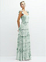 Side View Thumbnail - Mint Green Floral Tiered Chiffon Maxi A-line Dress with Convertible Ruffle Straps