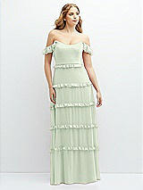 Alt View 1 Thumbnail - Mint Green Tiered Chiffon Maxi A-line Dress with Convertible Ruffle Straps